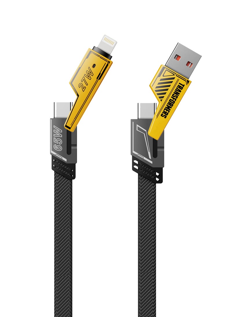 TRANSFORMERS TF-A15 4-in-1 Charging Cable, Type-C to Type-C, Type-C to Lightning, USB-A to Type-C & Lightning, Durable Yellow Cable - Image 1