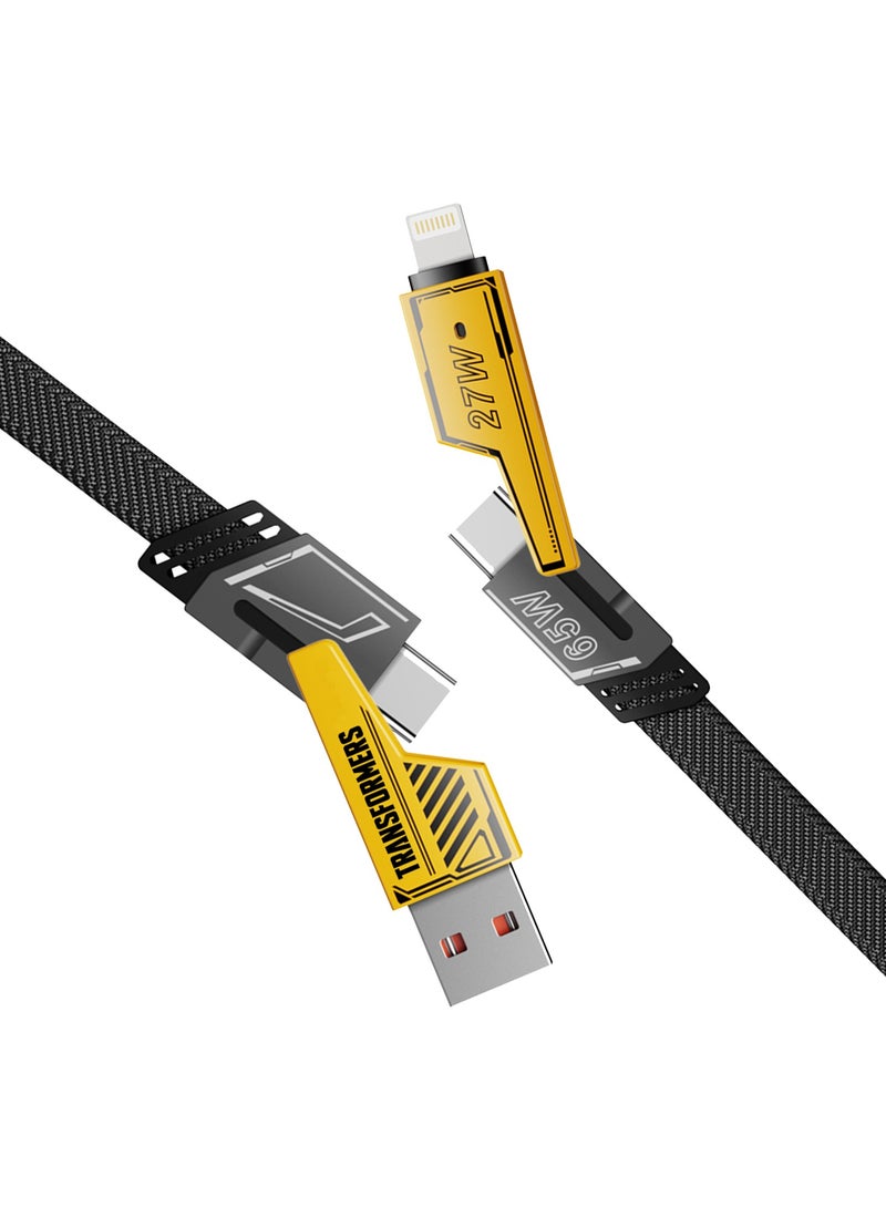 TRANSFORMERS TF-A15 4-in-1 Charging Cable, Type-C to Type-C, Type-C to Lightning, USB-A to Type-C & Lightning, Durable Yellow Cable - Image 2