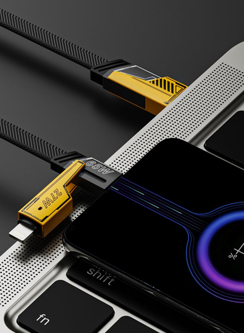 TRANSFORMERS TF-A15 4-in-1 Charging Cable, Type-C to Type-C, Type-C to Lightning, USB-A to Type-C & Lightning, Durable Yellow Cable - Image 3