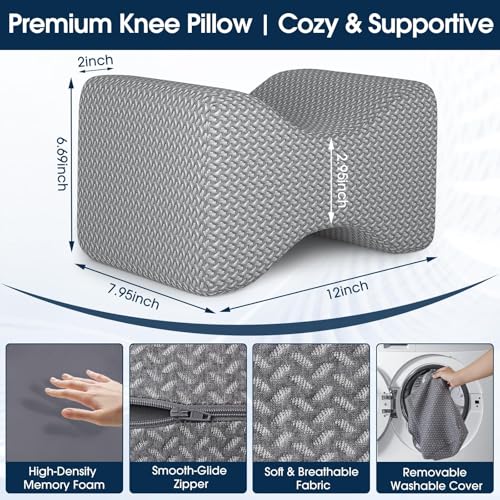 BlissTrends Memory Foam Knee Pillow Knee Pillow for Side Sleepers Leg Pillows for Sleeping Blood Circulation Elevation Pillow for Spine Aligning Sciatica Hip Knee Ankle Pain Grey XLarge - Image 3