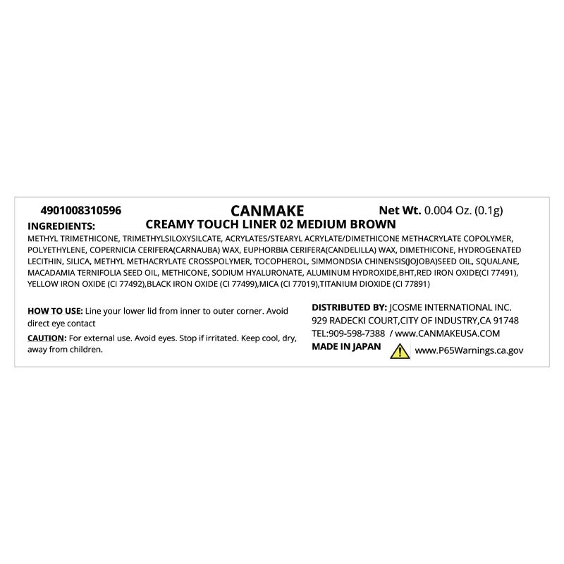 CANMAKE Creamy Touch Liner 1.5mm Slim Eyeliner (0.09 g) (02 Medium Brown) - Image 2