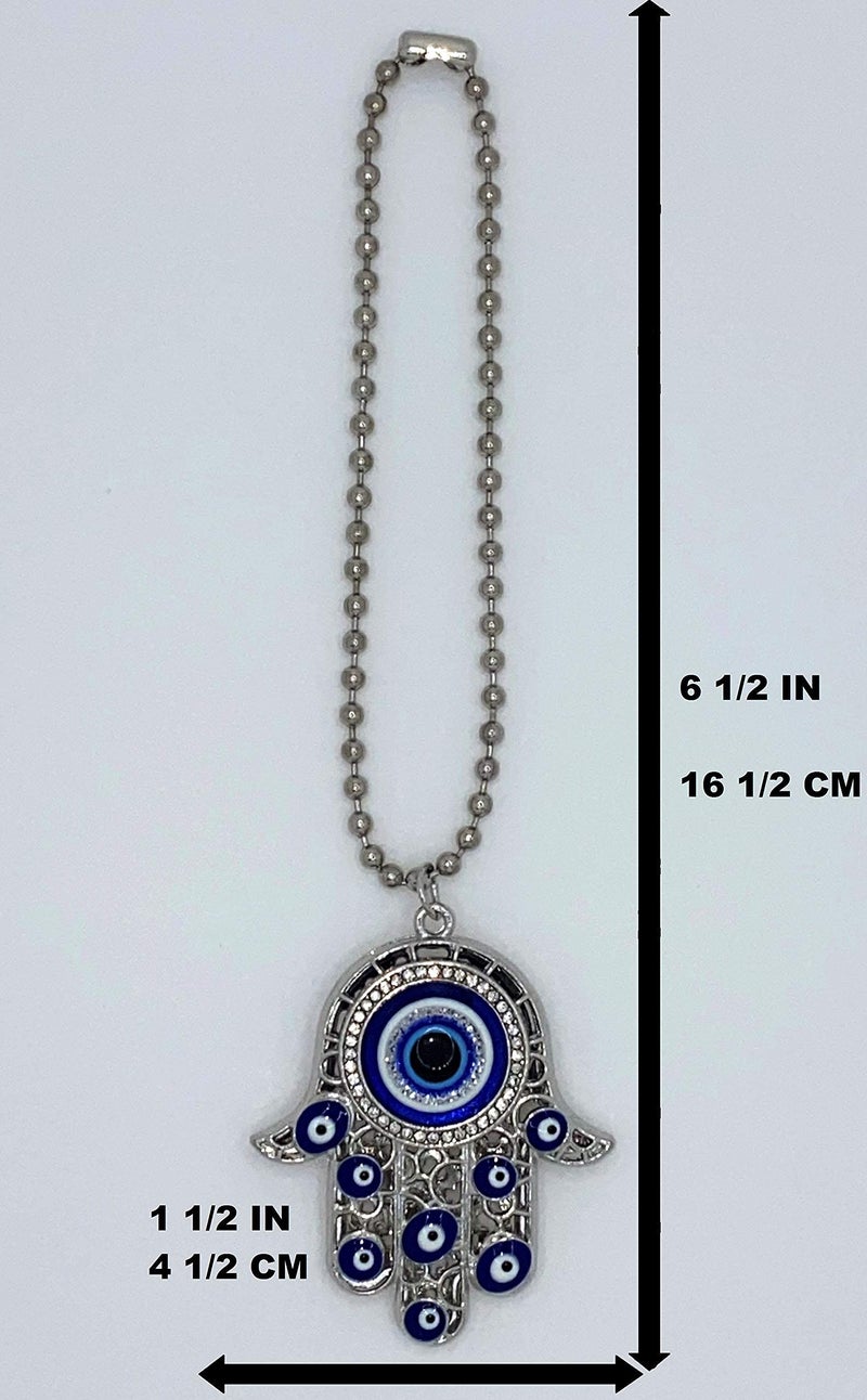 Luckboostium hamsa تميمة يدوية قلادة ث/أحجار الراين الكريستالية - أبيض أبيض وأسود شرير للسيارة معلقة - إكسسوارات مرآة المنظر الخلفي - سحر حقيبة الجدار (الفضة والكرة) - Image 2