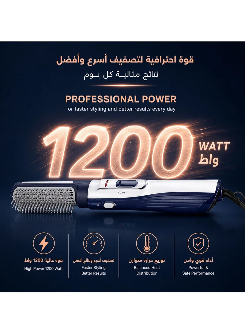 REBUNE Hot Air Brush Hair Dryer 1200W, 2 Brush Attachments, 3 Heat Settings, 360° Swivel Cord, RE-2025-2