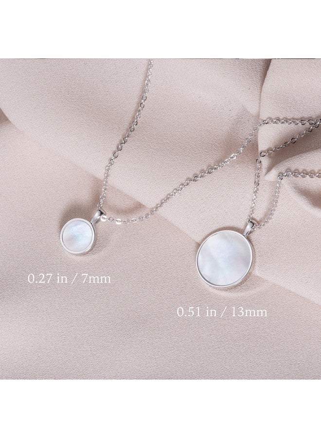 S.Leaf Minimalism Round Mother Of Pearl Necklace Sterling Silver Circle Disc Pendant Shell Pendant (Silver) - Image 3
