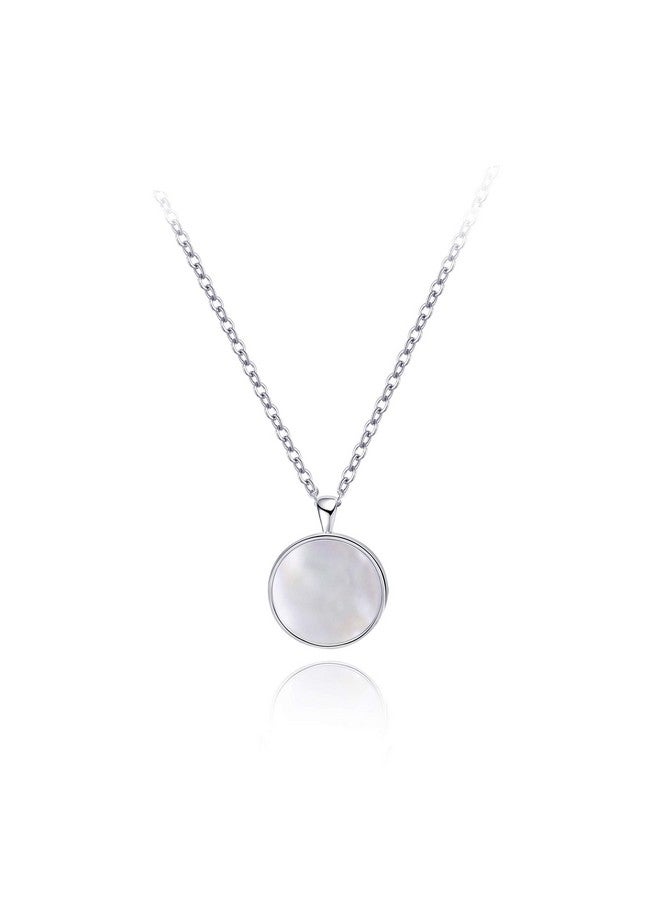 S.Leaf Minimalism Round Mother Of Pearl Necklace Sterling Silver Circle Disc Pendant Shell Pendant (Silver) - Image 1