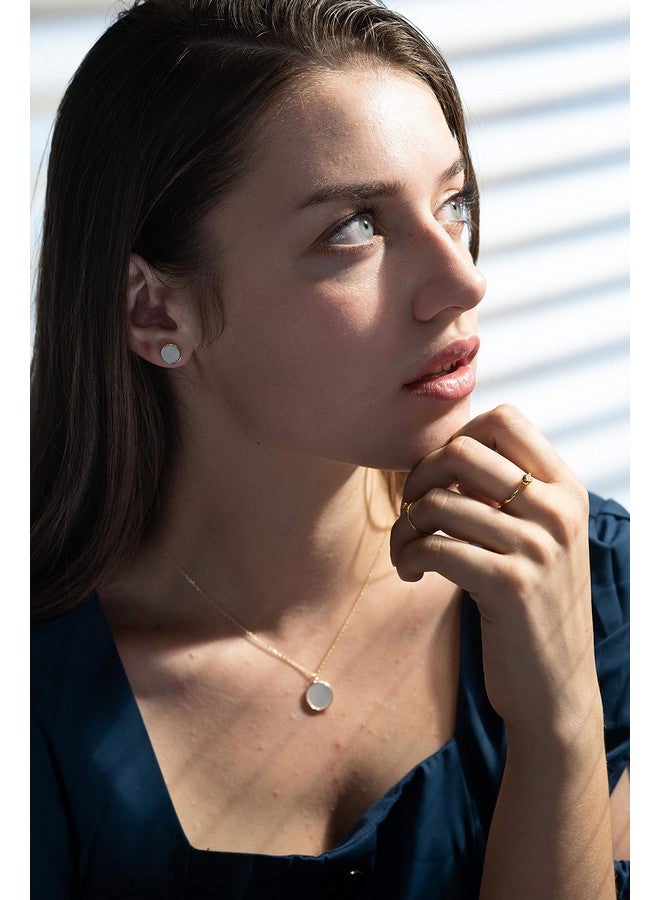 S.Leaf Minimalism Round Mother Of Pearl Necklace Sterling Silver Circle Disc Pendant Shell Pendant (Silver) - Image 4