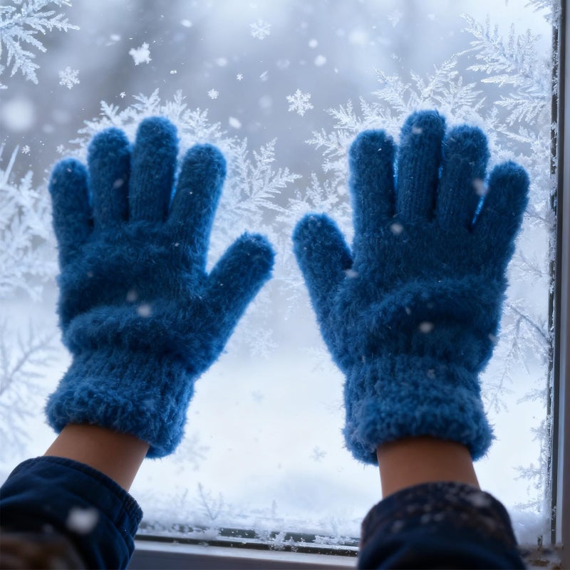 Blue Kids Full Finger Winter Gloves Warm Insulated Snow Mittens For Cold Weather - Image 5
