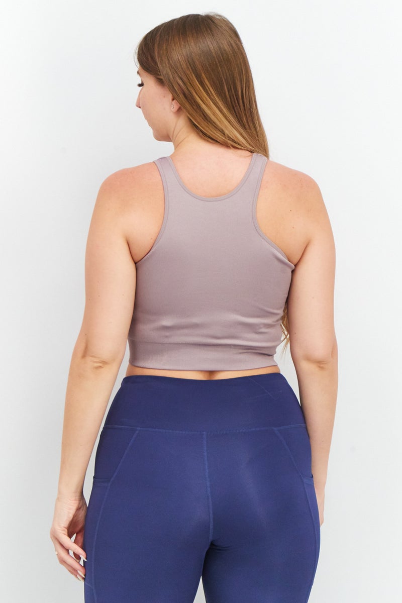 NA-KD Women Crew Neck Sleeveless Rib Top, Taupe - Image 2