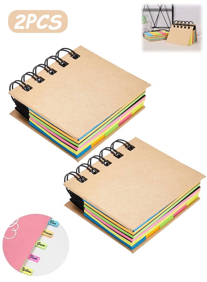 Quantum 2 PCS Sticky Note, Small Spirals Memo Pad, Portable Self-Adhesive Notes Page Marker with Kraft Cover - Image 1