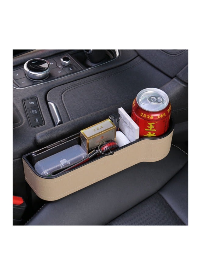 منظم مقعد السيارة، مجموعة منظم فجوات مقعد السيارة، عبوتان، زوج واحد، قطعتان، ملحقات صندوق تخزين متعدد الوظائف، جلد مع جيب جانبي لحامل الأكواب، تخزين داخلي للسيارة، قطعتان، بيج - Image 3