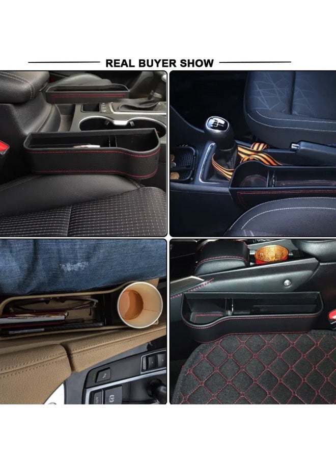 منظم مقعد السيارة، مجموعة منظم فجوات مقعد السيارة، عبوتان، زوج واحد، قطعتان، ملحقات صندوق تخزين متعدد الوظائف، جلد مع جيب جانبي لحامل الأكواب، تخزين داخلي للسيارة، قطعتان، بيج - Image 5
