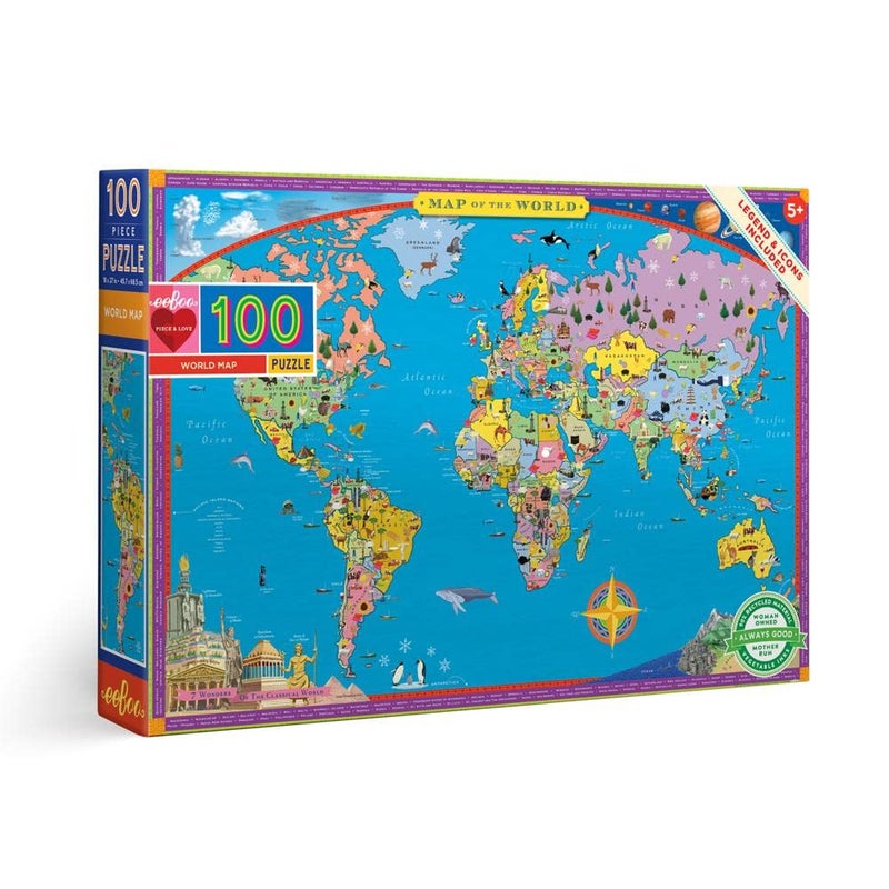 eeBoo 100 Piece Puzzle for Kids World Map Childrens Puzzle Geography Themed Large Pieces for Small Hands to Develop Motor Skills - Image 2