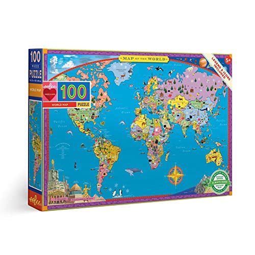 eeBoo 100 Piece Puzzle for Kids World Map Childrens Puzzle Geography Themed Large Pieces for Small Hands to Develop Motor Skills - Image 1