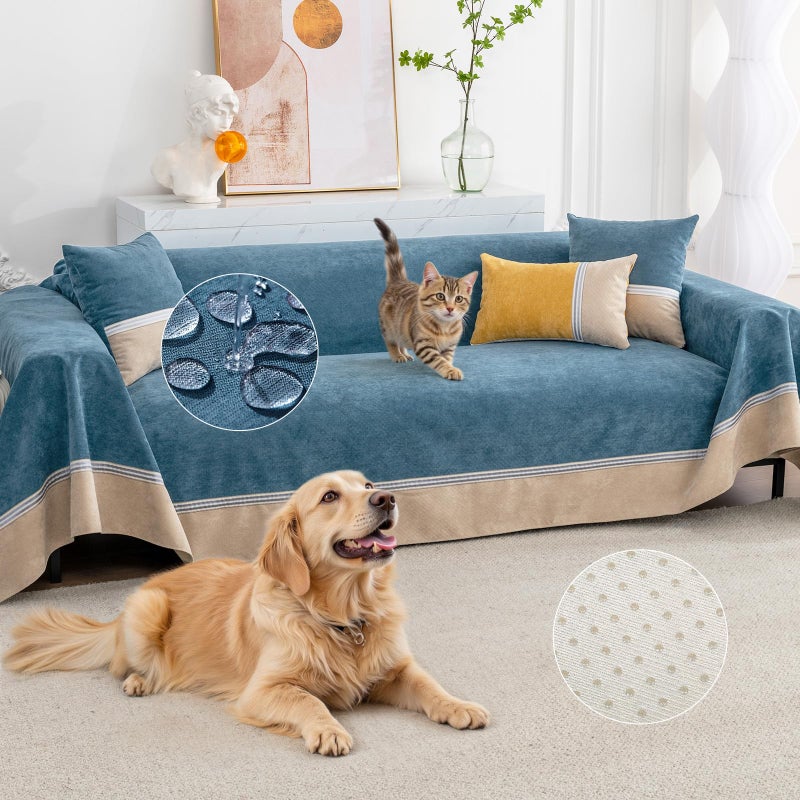 Osunnus 100% Waterproof Non-Slip Couch Cover for Pets & Dogs Sofa Cover Washable Anti Cat Scratch Furniture Protector for 3 Cushion Couch Sectional Sofa Pet Friendly, Navy Blue 79" x 118" - Image 1