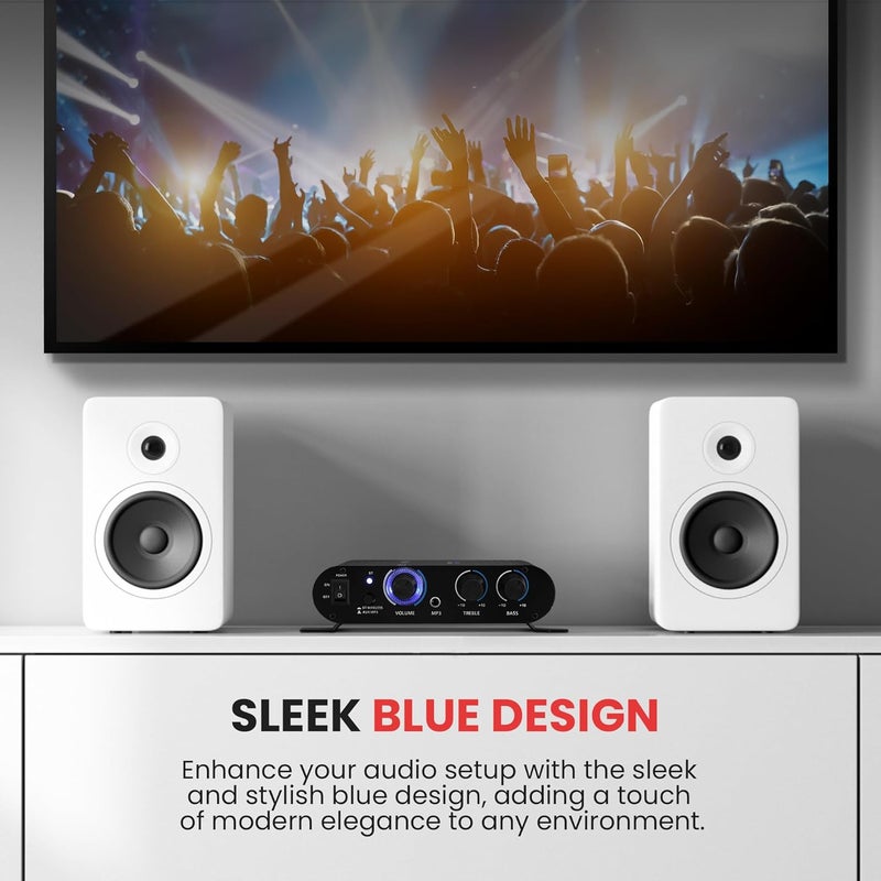 Pyle Wireless Bluetooth Home Audio Amplifier - 90W Dual Channel Mini Portable Power Stereo Sound Receiver w/ Speaker Selector, RCA, AUX, LED, 12V Adapter - For Smartphone PA, Studio Use - PFA330BT - Image 3