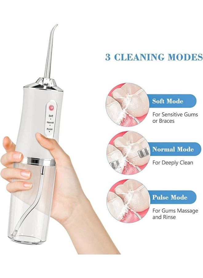 جهاز ريّ فموي لاسلكي، خيط تنظيف أسنان مائي لاسلكي بثلاثة أوضاع وأربع فوهات بديلة، منظف بين الأسنان قابل لإعادة الشحن مع خزان مياه قابل للإزالة سعة 230 مل، مناسب للمنزل، والسفر، والاستحمام (أبيض) - Image 2