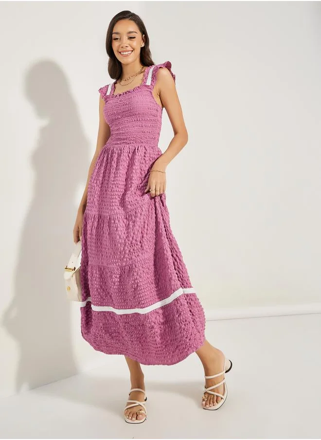 ستايلي Textured Frill Sleeves Maxi Dress