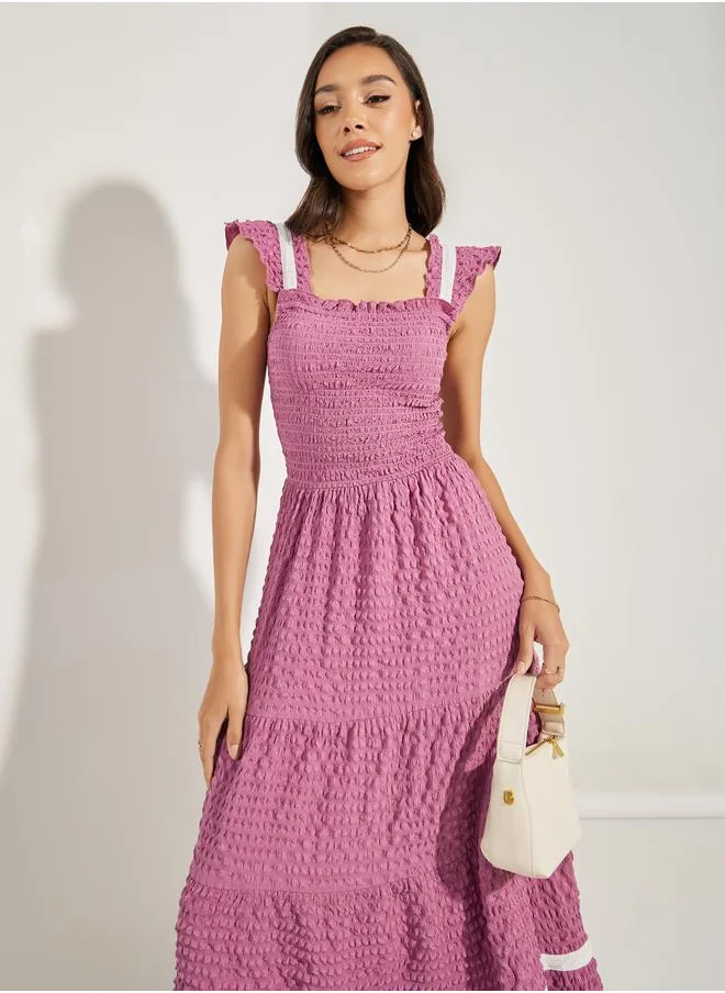 ستايلي Textured Frill Sleeves Maxi Dress