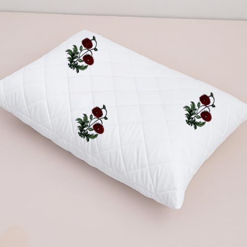 LINENWALAS Block Printed Cotton Quilted Pillow Cover - Set of 2 |Ultra-Soft, Cooling & Breathable |Skin & Hair Friendly|Zipper Closure |Sweat-Absorbent & Hypoallergenic (18x28 Inches, Ruby Flora) - Image 2