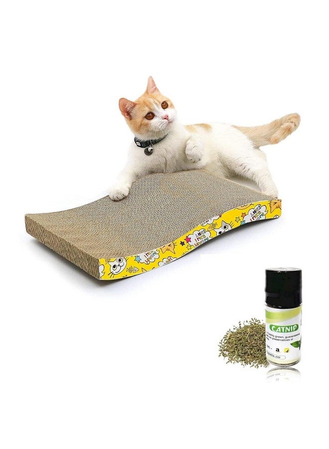 Emily Pets Cat Scratcher Cardboard 2 In 1 Reversible Scratching Pad Recyclable Corrugated Scratch Toy With Wave Shape & 10Ml Catnip Cat Scratch Lounge For Furniture Protection Scratch Board - Image 1