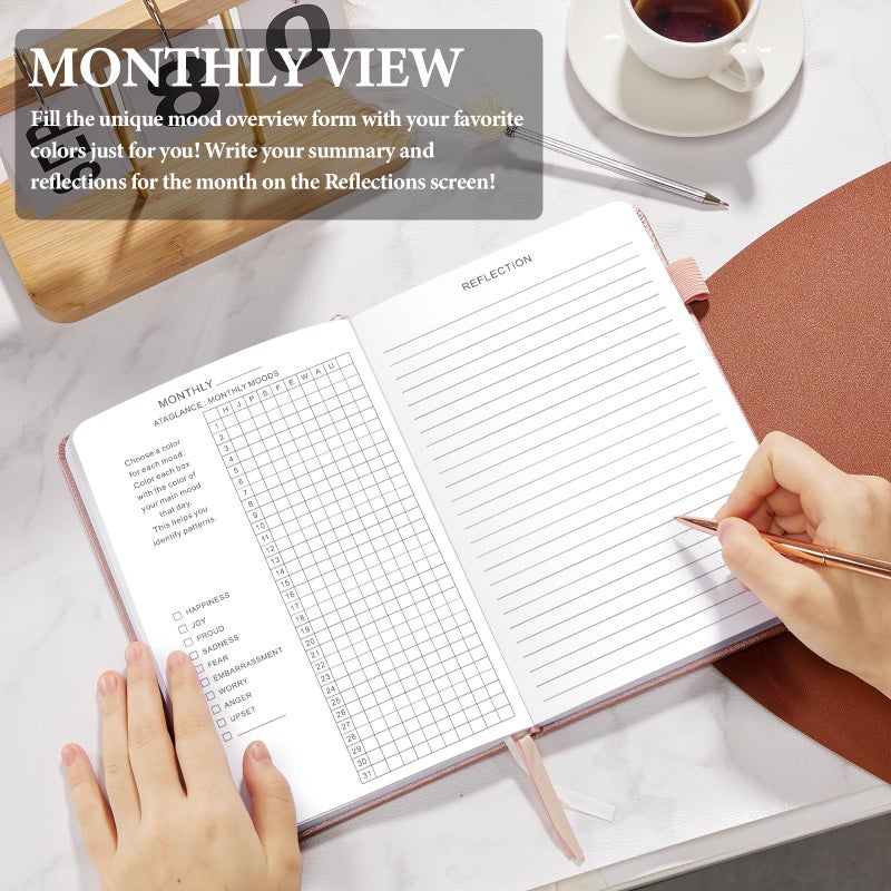 JUBTIC Mood Tracker Journal, Mental Health Journal for Women, 100-Day Self Care & Anxiety Journal with Wellness Tracker and Monthly Reflection, ADHD Planner to Practice Positive Thinking, Rose Gold - Image 4