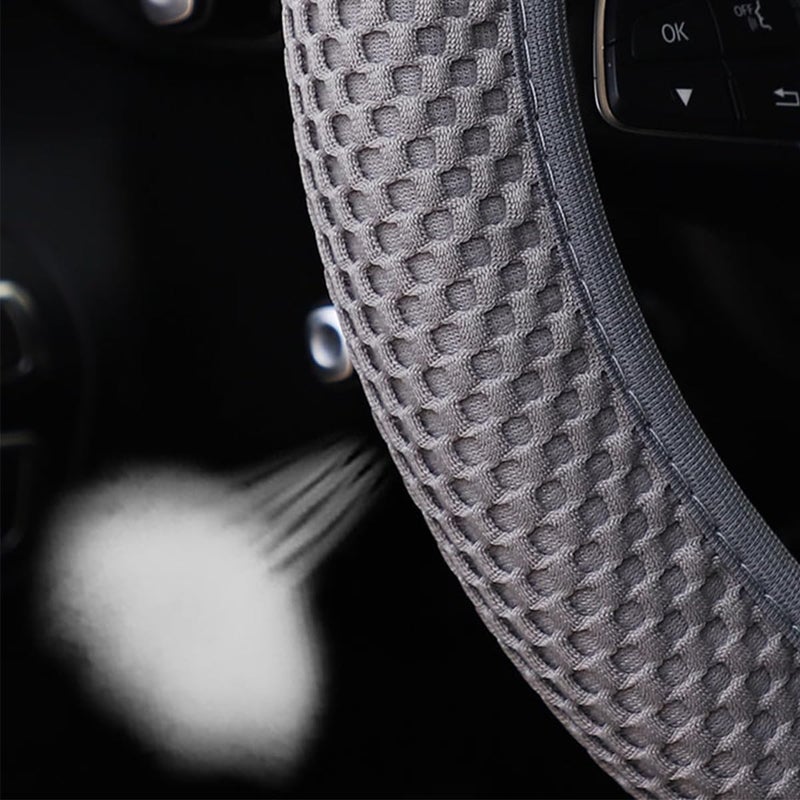 Bittwee 3PCS 15Inch Car Steering Wheel Cover Armrest Cover Gear Shift Cover Set, Microfiber Breathable Anti-Slip Automotive Steering Wheel Protector, Vehicle Interior Decor, Universal Fit（Gray） - Image 4