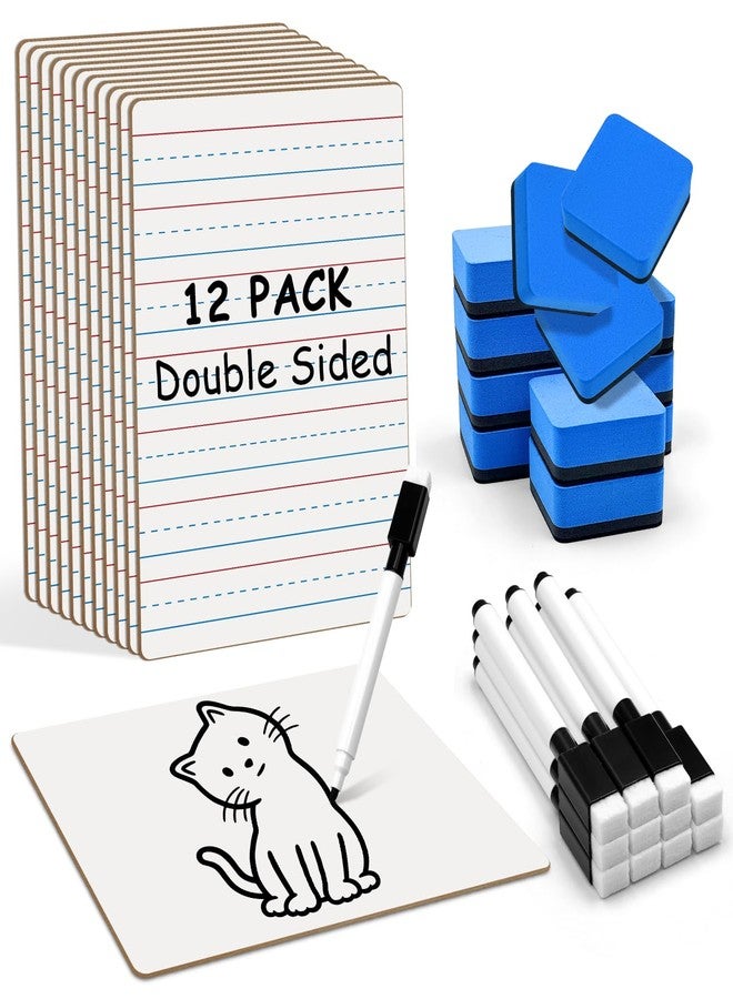 Justification leftBC 12-Piece Dry Erase Board Set, Double-Sided Small Whiteboards with Lines for Writing, Students and Teachers in Classroom, 6"x9" Mini Whiteboards, Includes 12 Markers and 12 Erasers - Image 1