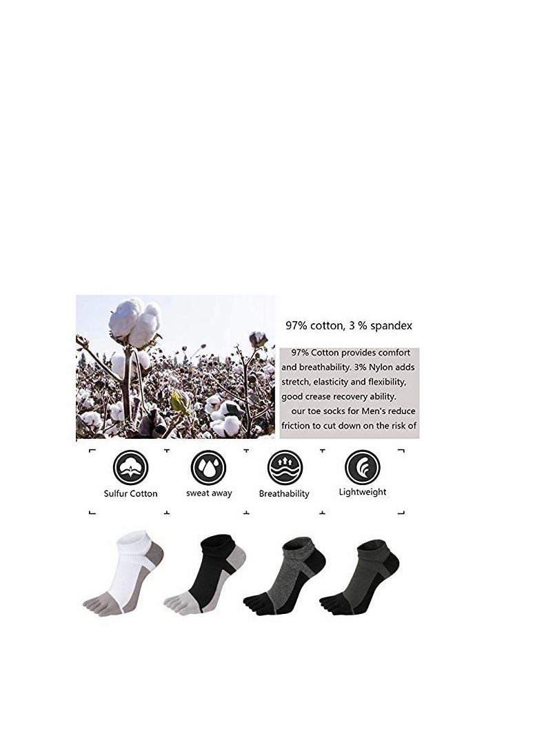 SYOSI Men's Toe Socks Crew Cotton Five Fingers Socks Low Cut Running Athletic Socks 4 Pairs Size 7-11  - Image 3