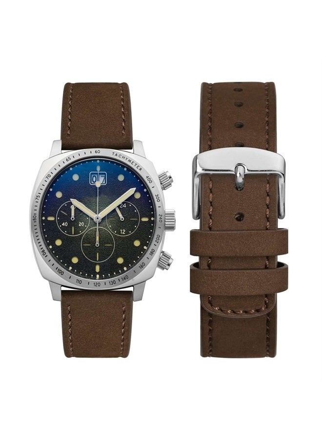 WOCCI 19mm Retro Leather Watch Band for Men and Women, Quick Release Replacement Strap with Silver Buckle (Dark Brown)