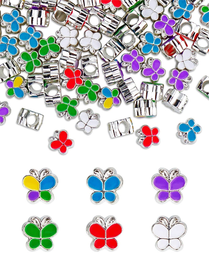 YETOOME 120 Pcs European Large Hole Beads Mixed Colorful Butterfly Shaped Spacer Beads for DIY Charms Necklace Bracelet Jewelry Making 6 Styles