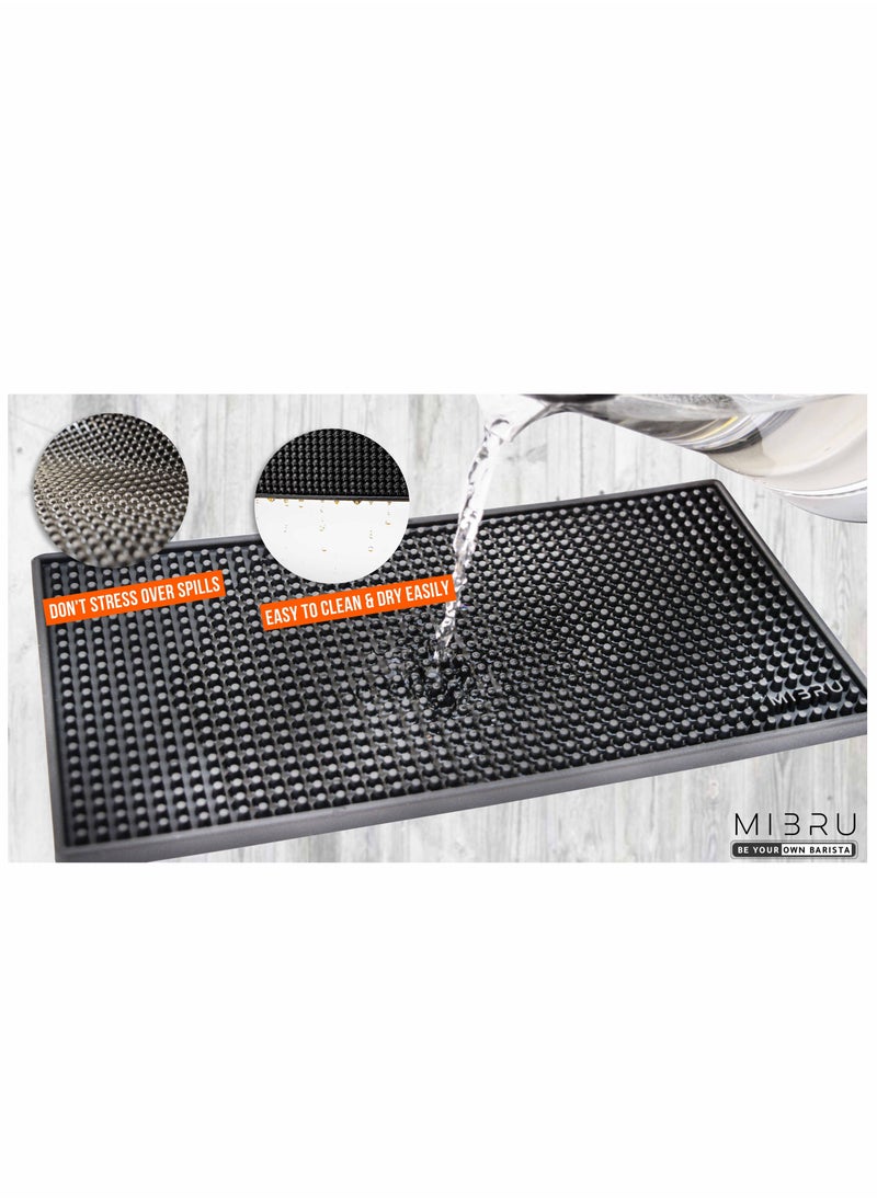 MIBRU - Dish Drying Silicone Coffee Rubber For the barista and coffee corner Service Spill Mat Black Rectangle 15x30cm - Image 1