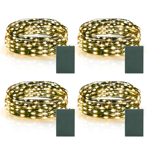echosari 4 Pack Timer Christmas Fairy Lights Battery Operated 164FT 50 LED Dark Green Wire Twinkle Lights Waterproof Outdoor String Lights for Indoor Outdoor Bedroom Yard Decor Warm White - Image 1