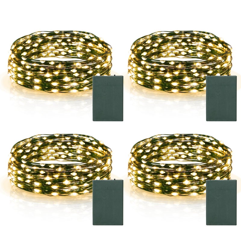 echosari 4 Pack Timer Christmas Fairy Lights Battery Operated 164FT 50 LED Dark Green Wire Twinkle Lights Waterproof Outdoor String Lights for Indoor Outdoor Bedroom Yard Decor Warm White - Image 2