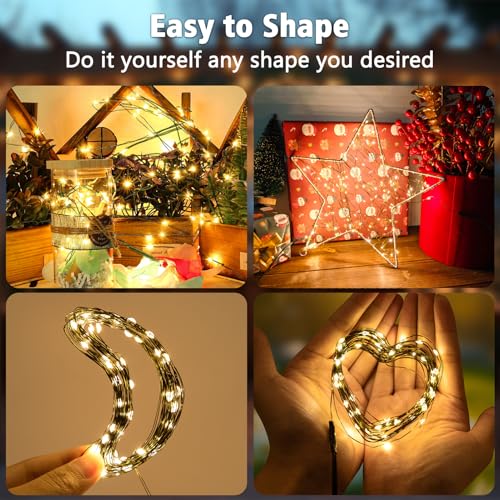 echosari 4 Pack Timer Christmas Fairy Lights Battery Operated 164FT 50 LED Dark Green Wire Twinkle Lights Waterproof Outdoor String Lights for Indoor Outdoor Bedroom Yard Decor Warm White - Image 3