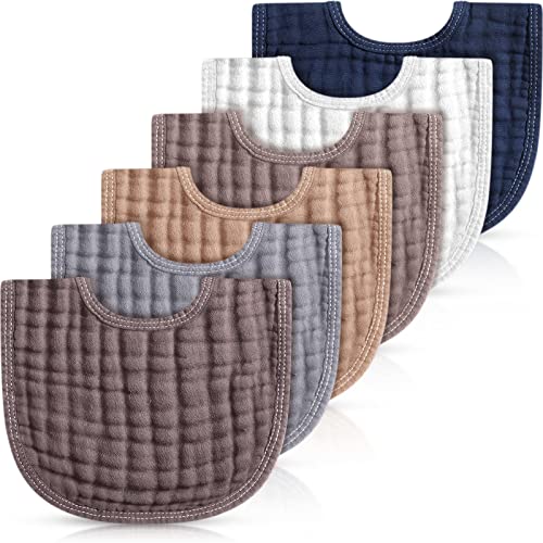 Frienda 6 Pcs Muslin Bibs Burp Cloths for Baby Teething Bandana Bibs 6 Absorbent Layer for Baby Boy Girl Cotton Burping ClothGray Series - Image 1