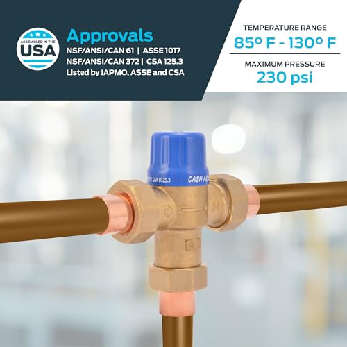 Cash Acme 3/4 Inch HG110-D Sweat Thermostatic Mixing Valve with Barb Connections and Integral Checks, Brass Plumbing Fitting, 24502 - Image 4
