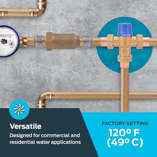 Cash Acme 3/4 Inch HG110-D Sweat Thermostatic Mixing Valve with Barb Connections and Integral Checks, Brass Plumbing Fitting, 24502 - Image 3