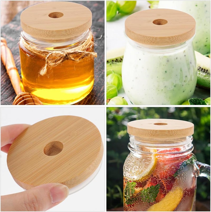 8pcs Mason Jar Lids with Hole, Wood Grain Seal Covers with Silicone Gaskets, Airtight Glass Jar Covers for Household Mugs and Tea Cups, Suitable for Canning and Beverage Storage - Image 4