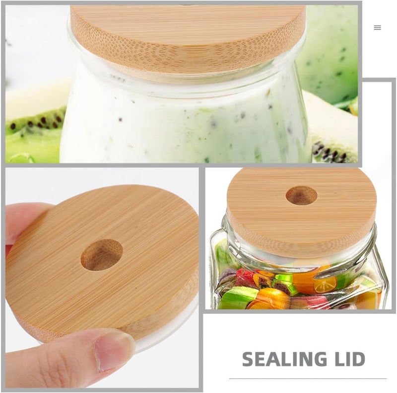 8pcs Mason Jar Lids with Hole, Wood Grain Seal Covers with Silicone Gaskets, Airtight Glass Jar Covers for Household Mugs and Tea Cups, Suitable for Canning and Beverage Storage - Image 3