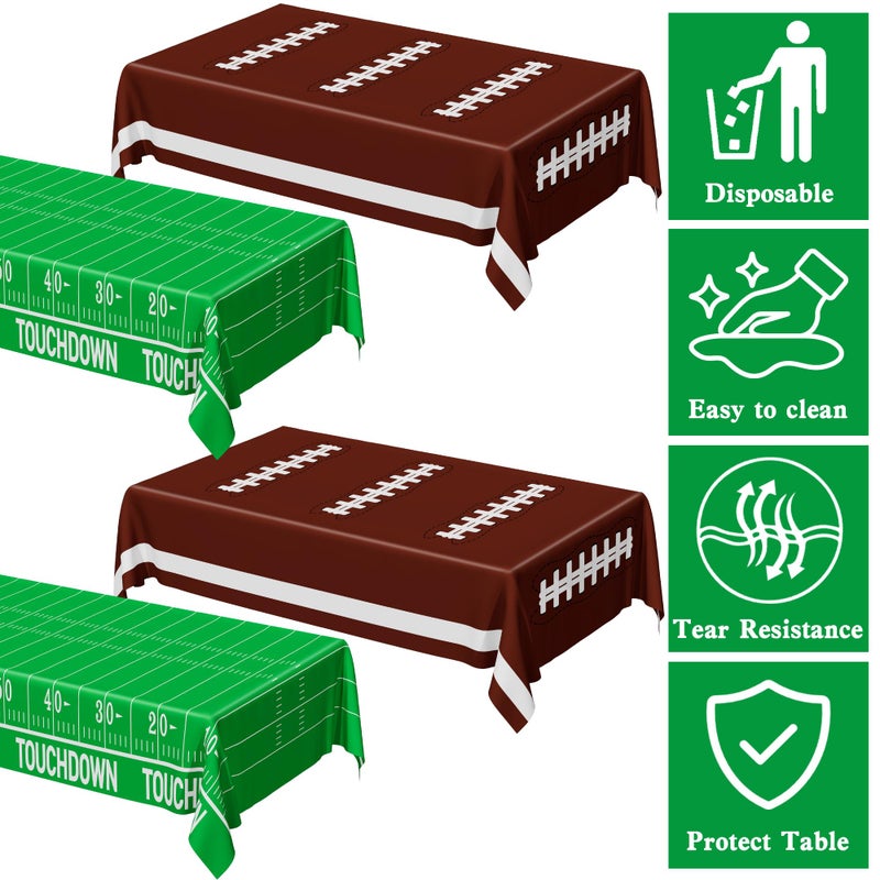 QZYL Football Party Supplies, Disposable Football Tablecloth, 4 PCS Table Cloth with 2 Styles, Touchdown Theme Tablecloths, Plastic Table Runner for Game Day Party Decorations - Image 3