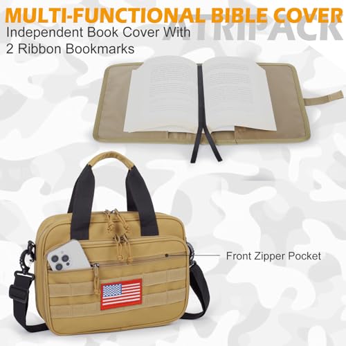 ATRIPACK Tactical Large Bible Cover for Men,Double Layer Bibles Bag With Detachable Book Carrying Case, Covers for Bible Organizer with Zippered Pockets,Church Case with Handle. - Image 4