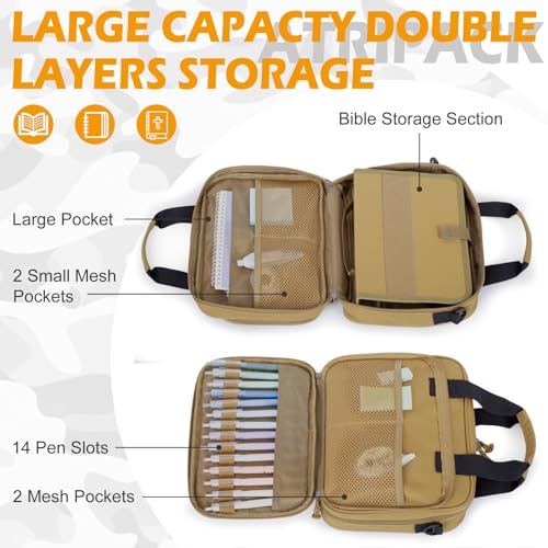 ATRIPACK Tactical Large Bible Cover for Men,Double Layer Bibles Bag With Detachable Book Carrying Case, Covers for Bible Organizer with Zippered Pockets,Church Case with Handle. - Image 3