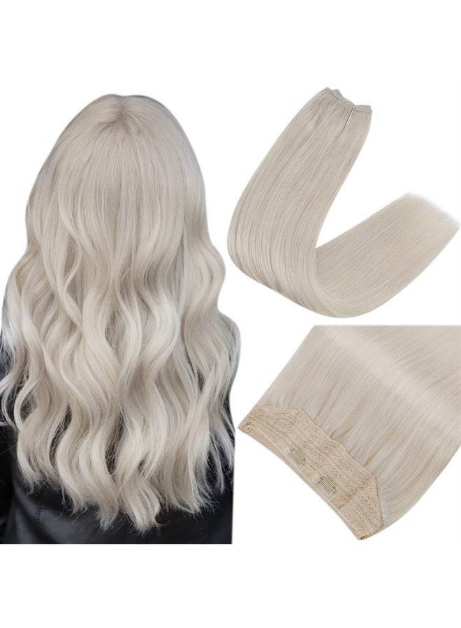 Easyouth Invisible Wire Hairpiece Human Hair White Blonde Hair Extensions Wire Hair Extensions 100 Real Human Hair Layered Wire Hair Extensions with Transparent Headband 18inch 80g - Image 1