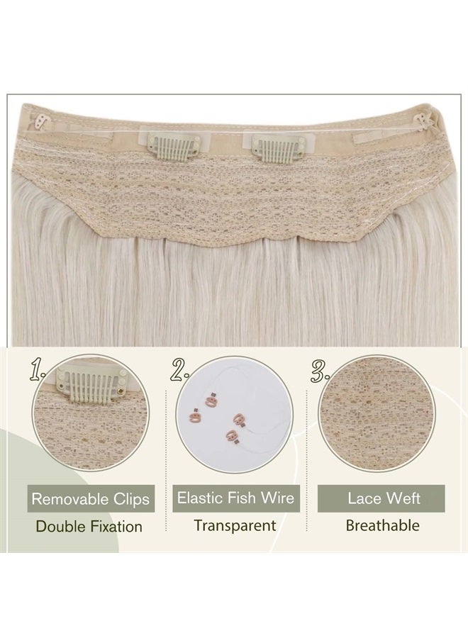 Easyouth Invisible Wire Hairpiece Human Hair White Blonde Hair Extensions Wire Hair Extensions 100 Real Human Hair Layered Wire Hair Extensions with Transparent Headband 18inch 80g - Image 4