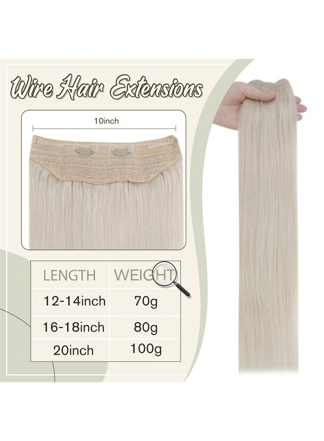 Easyouth Invisible Wire Hairpiece Human Hair White Blonde Hair Extensions Wire Hair Extensions 100 Real Human Hair Layered Wire Hair Extensions with Transparent Headband 18inch 80g - Image 2