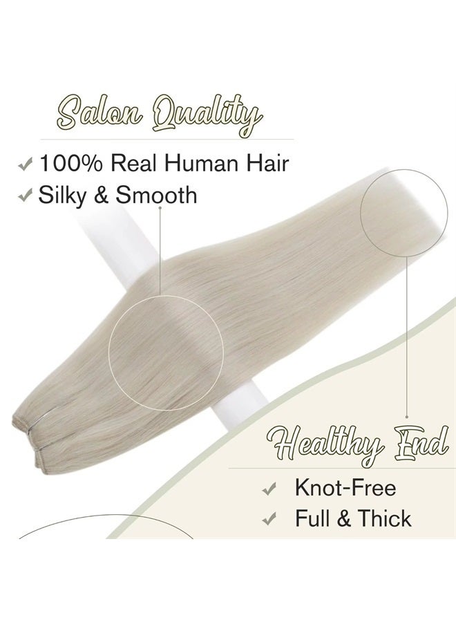 Easyouth Invisible Wire Hairpiece Human Hair White Blonde Hair Extensions Wire Hair Extensions 100 Real Human Hair Layered Wire Hair Extensions with Transparent Headband 18inch 80g - Image 3