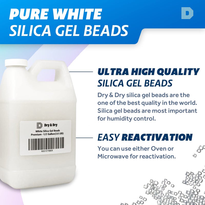 DRYDRY [3.6 LBS] Premium Pure & Safe White Silica Gel Beads(Industry Standard 3-5 mm) Silica - Rechargeable Silica Beads, Silica Gel, Desiccant Beads - Image 2