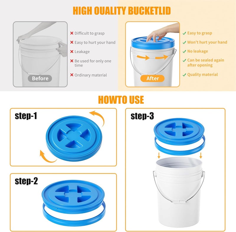 AODESTINY 4 Pieces 5 Gallon Bucket Lids, 12inch Leak-proof Plastic Seal Screw Top Airtight Lid, Reusable Drum & Pail Lid for Pet Food Storage, Home Paint Storage and Industrial Storage Buckets-Blue - Image 3