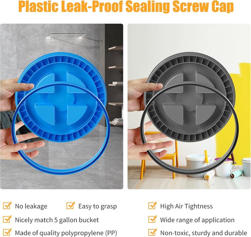 AODESTINY 4 Pieces 5 Gallon Bucket Lids, 12inch Leak-proof Plastic Seal Screw Top Airtight Lid, Reusable Drum & Pail Lid for Pet Food Storage, Home Paint Storage and Industrial Storage Buckets-Blue - Image 4
