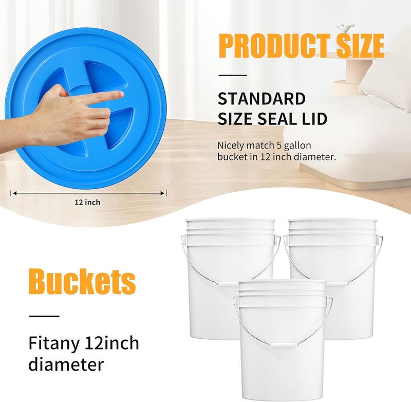 AODESTINY 4 Pieces 5 Gallon Bucket Lids, 12inch Leak-proof Plastic Seal Screw Top Airtight Lid, Reusable Drum & Pail Lid for Pet Food Storage, Home Paint Storage and Industrial Storage Buckets-Blue - Image 2